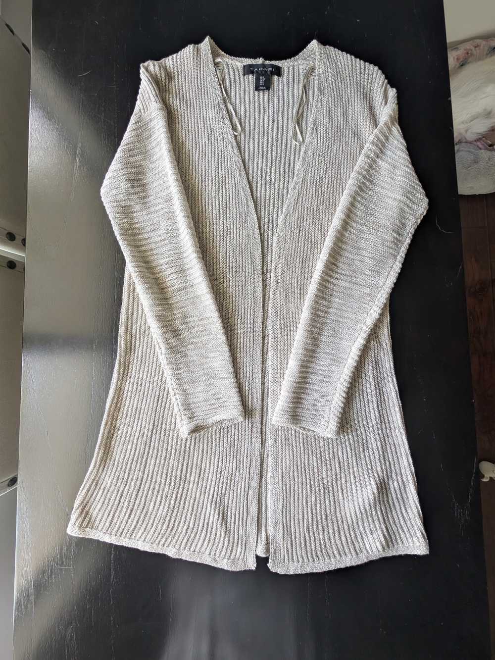 Open-Front Cardigan Light Beige Ribbed
